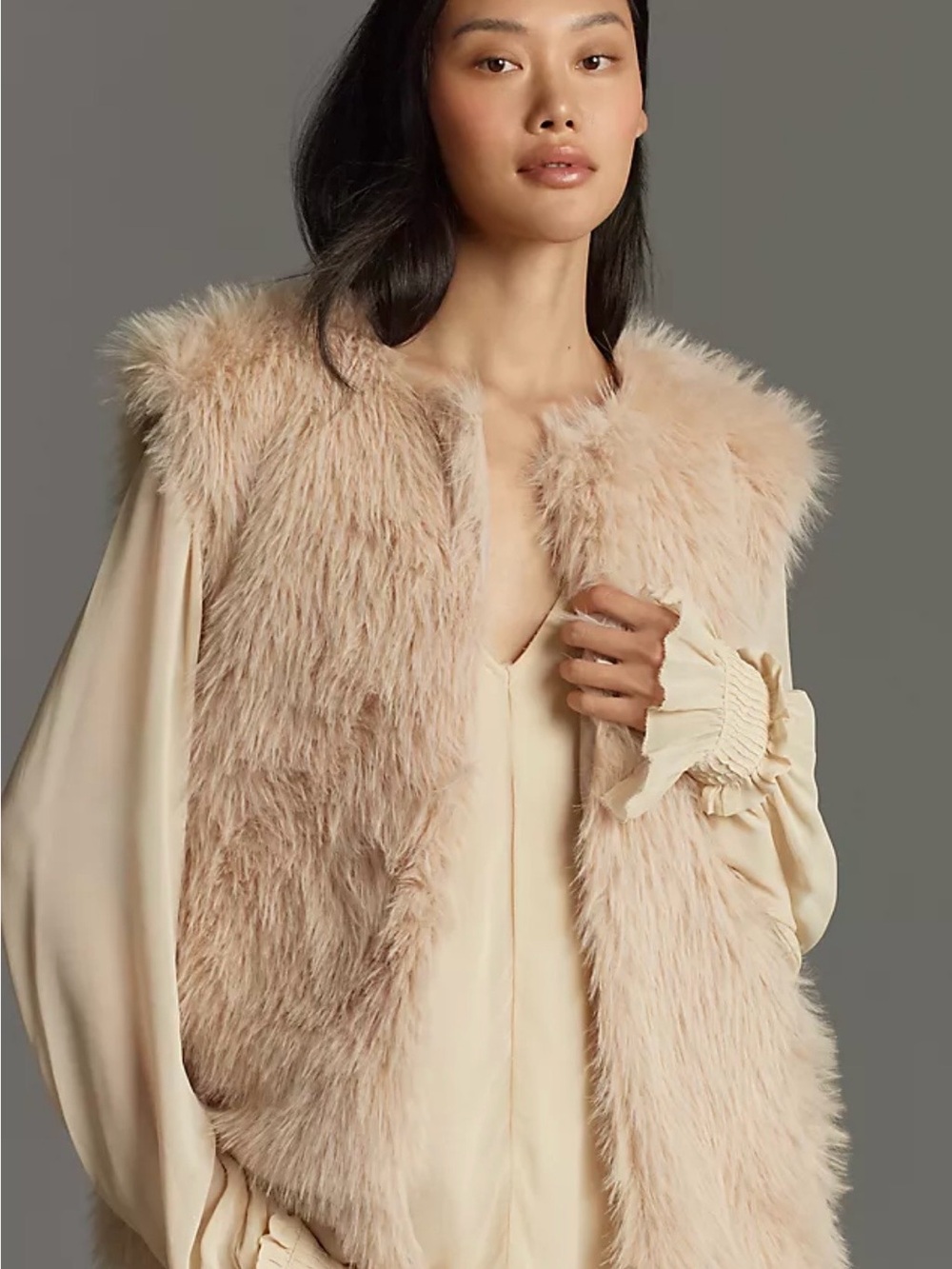 Anthropologie Blush Faux Fur Vest
